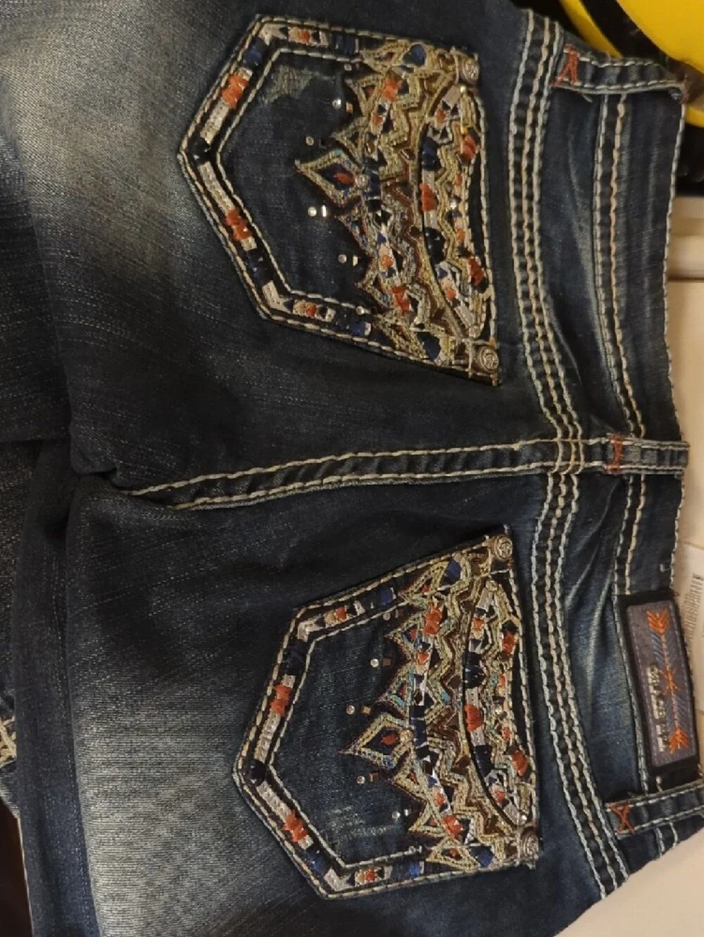Brand New Grace LA Navy Denim Patch with Orange and Light Blue Arrow Embroidery - Picture 3 of 10